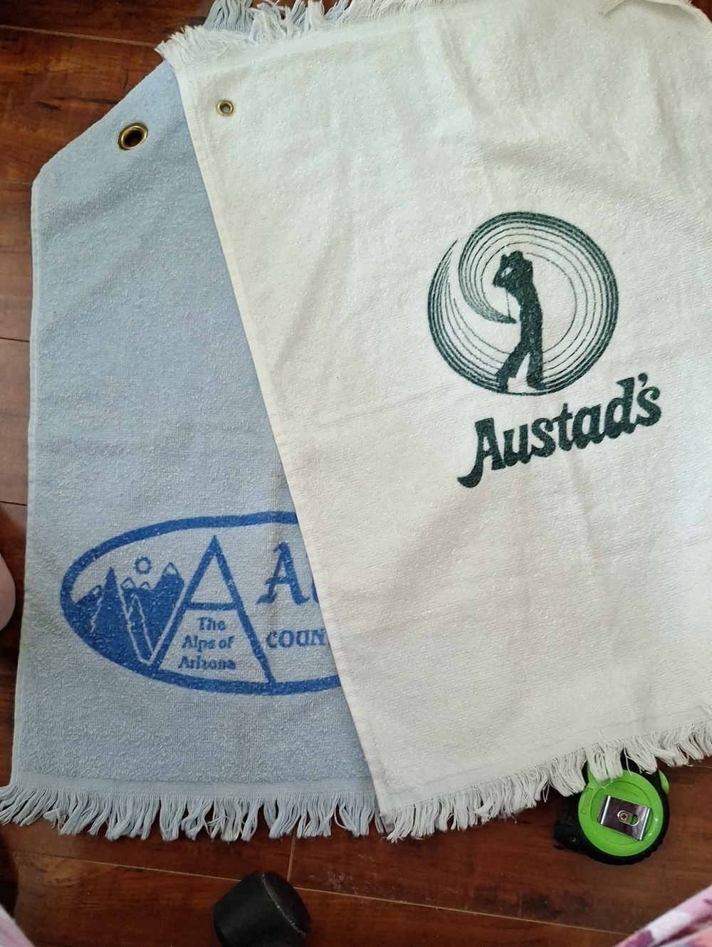 White & Blue Fringe Golf Towels - Pack of 2
